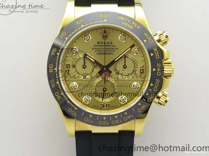 0412 Daytona 116518 Noob 1:1 Best Edition YG Plated 904L SS Case Goid Diamonds Dial on Black Rubber Strap SA4130 V4 (Free Extra Strap) Versatile 2587